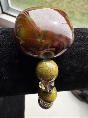 Artisan Glazed Ceramic & Smoky Crystal Beaded Bracelet   #237